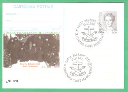 Repiquage "CENTENARIO SUORE FRANCESCANE" SALZANO Anno 2000 Su Intero Postale Donne Nell'arte 800 Lire/0,41 € - Interi Postali