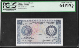 Cyprus  250 MIL 1.5.1978 PCGS Banknote 64 PPQ (Perfect Paper Quality) Very Choice UNC! Rare!! - Chipre