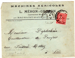 1927  Lettre " L MEHON - GRUSON Machines Agricoles " Au BAC SAINT MAUR 62 Ambulant " BERGUETTES à SAI...... - Covers & Documents