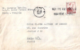 TURQUIE N° 1278 S/L. DU 18.12.57 POUR LA FRANCE - Cartas & Documentos