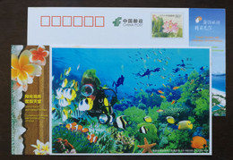 Underwater Scuba Diving,coral Reef,fish,China 2012 Sunny Hainan Island Holiday Paradise Advertising Pre-stamped Card - Plongée