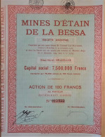 S.A. Mines D étain De La Bessa - Action De 100 Fr (1925) - Mineral