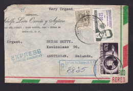 Mexico: Registered Express Cover To Netherlands, 1963, 3 Stamps, Tito Yugoslavia, Globe, Airplane (damaged, See Scan) - Mexique