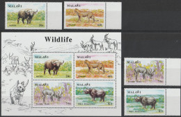 THEMATIC WILD FAUNA: BUFFALO, CHEETAH, GREATER KUDU, BLACK RHINOCEROS   4v+MS    -   MALAWI - Autres & Non Classés