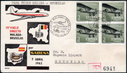 Málaga - Edi O 10403 Bl. 4 - Marca "1º Vuelo Málaga - Bruselas 07/IV/62" - Lettres & Documents