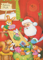 SANTA CLAUS ANIMALS CHRISTMAS Holidays Vintage Postcard CPSM #PAK503.GB - Santa Claus