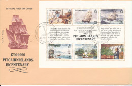Pitcairn Islands FDC 22-2-1990 H.M.A.V. Bounty Souvenir Sheet 6 X 20 Cents - Pitcairneilanden