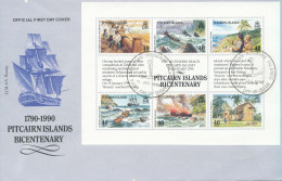Pitcairn Islands FDC 15-1-1990 H.M.A.V. Bounty Souvenir Sheet 6 X 40 Cents - Islas De Pitcairn