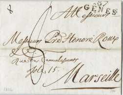54785. Carta Entera Pre Filatelica GENES, (Depart. Connquistado Italy)  1806. Napoleon Guerre - 1792-1815: Veroverde Departementen
