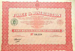 Force & Distribution - Part Bénéficiare Au Porteur - 1936 - Paris - Otros & Sin Clasificación