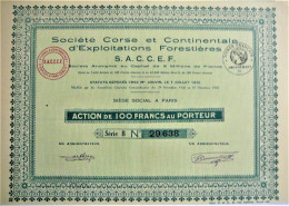 Société Corse Et Continentale  D' Exploitations Forestières  -  Act De 100fr  (1925) - Sonstige & Ohne Zuordnung