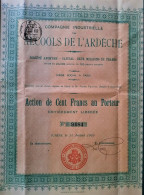 Compagnie Industriele Des Alcools De L'Ardèche - Paris - 1905 - Action De 100 Francs Au Porteur - Electricity & Gas