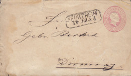 Baden Postal Stationery Ganzsache DREI KREUZER Herzog Friedrich, PFORZHEIM 1863 MÜHLACKER (Arr. Cds.) (2 Scans) - Postal  Stationery