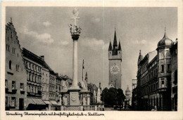 Straubing, Theresienplatz Mit Dreifaltigkeitssäule U. Stadtturm - Straubing