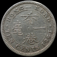 LaZooRo: Hong Kong 10 Cents 1863 VF Clipped Planchet, Rotation 15°, Scarce - Silver - Hongkong