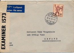 COVER 41  WWII - OPENED BY EXAMINER  - BASEL GOLDSCHMIDT - ROTHSCHILD  TO BARONESS L.WANGENHEIM  OXFORD    2 SCANS - Cartas & Documentos