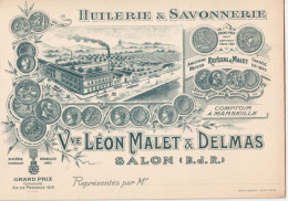 Carte Publicité Commerciale Litho Huilerie Savonnerie Malet Delmas  Salon De Provence Marseille (13) Gravure Usine - Pubblicitari