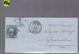 Un Timbre N° 14 Napoléon III   Sur Lettre  Destination Grandvilliers  ( Oise ) 1854 - 1853-1860 Napoleon III
