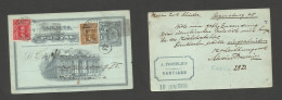CHILE - Stationery. 1909 (18 June) Stgo - Germany, Regensburg. 1c Greysh Illustrated Stat Card + 2 Adtls, Tied Cds Grill - Chili