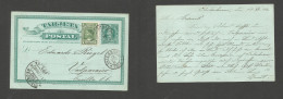 CHILE - Stationery. 1902 (18 Dec) Talcahuano - Valp (20 Dec) 1c Green Stat Card + 1c Green Vert Adtl, Tied Cds. VF Used  - Chili