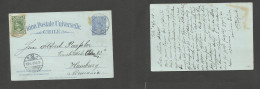 CHILE - Stationery. 1902 (24 May) Valp - Germany, Hamburg (8 July) 2c Blue Vertical Large Colon Type Stationary Card + 1 - Chili