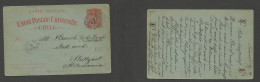 CHILE - Stationery. 1888 (16 Jan) Osorno - Germany, Stuttgart (31 March) 3c Red / Greenish Stat Card, Small Early Cds Ty - Chile