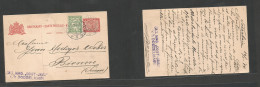 DUTCH INDIES. 1914 (12 Apr) Soerabaja - Switzerland, Bienne 5c Red Stat Card + 2 1/2c Green Adtl, Cds. Fine Used. - Niederländisch-Indien