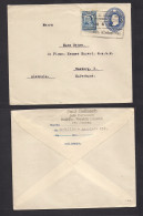 COLOMBIA. 1932 (4 Apr) Medellin - Germany, Hamburg. 4c Blue Stat Env + Adtl, Box Town Ds. Fine. - Colombia