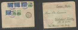 COLOMBIA. 1925 (10 July) Tuquerres - Switzerland, Kirchberg (14 Aug) Reverse Registered Multifkd Env. Fine Usage. Scarce - Colombia