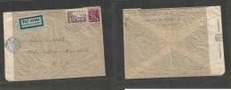FINLAND. 1941 (1 April) Turku - USA, NY. Air Multifkd WWII Censored Label Envelope At 11 1/2 M Rate, Tied Cds. Out Of Na - Altri & Non Classificati