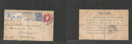 Great Britain - Stationery. 1928 (13 Apr) Brixton SWDOSWI - Germany, Hamburg (15 April) Registered 4 1/2d Rose Stat Enve - ...-1840 Precursori