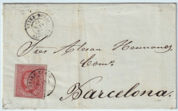 ESPAGNE / ESPAÑA - 1864 - Ed.64 4c Rojo/salmón Con Fechador "VELEZ-RUBIO / ALMERIA" Sobre Carta A Barcelona - Storia Postale