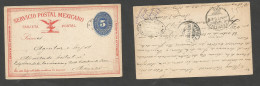 MEXICO - Stationery. 1893 (22 June) Vetagrande - DF (24 June) Local 5c Blue / Red SPM Stat Card, With Fine Oval Ds On Re - Mexique