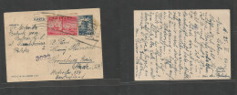 POLAND. 1946 (25 May) Bytom 1 - Germany, Hamburg. 1,50 Slzt Blue Stat Card + 1,50s Red Adtl Imperf, Tied Rolling Cachet. - Autres & Non Classés