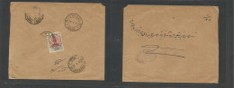 PERSIA. 1923 (30 May) Teheran - Bouchir "Controle" Ovptd Issue. Reverse Single 6ch Fkd Env, Tied Cds + Transited. Fine. - Iran