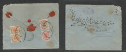 PERSIA. 1913 (2 Febr) Chiraz - Boudur (11 Febr) Reverse Registered Multifkd Env, At 1 Kr 4ch Rate, Oval Cds. - Irán