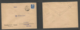 PALESTINE. 1933 (20 Febr) Jaffa Paquebot. Triest Comercial Origin Perfin Fkd Env, Stline "paquebot" Cds Alongside. Most  - Palestina