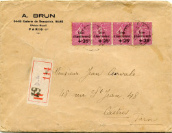 FRANCE LETTRE RECOMMANDEE AFFRANCHIE AVEC 4 X LE N°254 ( C. A. ) DEPART PARIS 22-11-32 POUR LA FRANCE - 1927-31 Sinking Fund