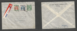 SIAM. 1952 (5 July) BKK - Denmark, Valby. Air SAS Multifkd Env At 1,15 Bht Rate, Tied Cds + Color Air Label. Fine Comerc - Siam