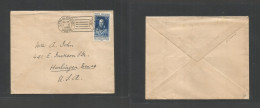 VATICAN. 1938 (3 Febr) Otta - USA, Harlington, Tx. Single 1,25 L Blue Fkd Env, Rolling Cachet. Fine. - Autres & Non Classés