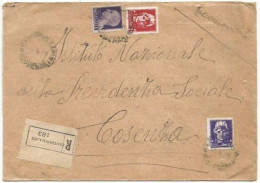 LUOGOTENENZA 5apr1945 Raccomandata Castrovillari X Cosenza - Imperiale L.10 + L.2 + L.1 - Poststempel