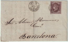ESPAGNE / ESPAÑA - 1863 - Ed.58 4c Castaño/anteado Con Fechador "VELEZ-RUBIO / ALMERIA" Sobre Carta A Barcelona - Brieven En Documenten