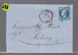Un Timbre N° 14 Napoléon III     20 C   Bleu  Sur Lettre    Pour  Mélisey     1858 - 1853-1860 Napoleon III