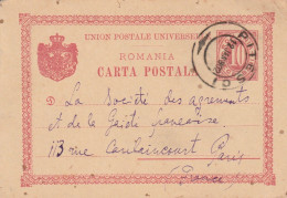 Roumanie Entier Postal Pitesci Pour La France 1902 - Postal Stationery