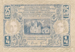 25 Para 1/4 Dinara 1921 !!! SCARCE UNC !!! SHS Yugoslavia - Yougoslavie