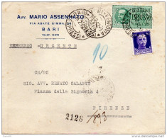 1942  LETTERA   ESPRESSA CON ANNULLO BARI + FIRENZE - Express Mail