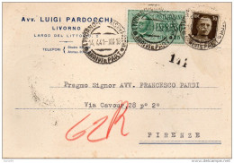 1941 CARTOLINA  ESPRESSA CON ANNULLO LIVORNO + FIRENZE - Posta Espresso