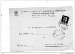 1944 CARTOLINA INTESTATA ISTITUTO ELIOTERAPICO CHIRURGICO ORTOPEDICO  CON ANNULLO  MEZZASELVA  VICENZA - Storia Postale