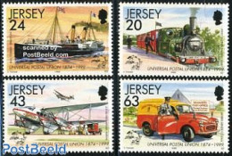 Jersey 1999 125 Years UPU 4v, Mint NH, Transport - Post - U.P.U. - Automobiles - Aircraft & Aviation - Railways - Ship.. - Posta