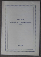 Evian-les-Bains (Haute-Savoie), Hôtels Royal Et Splendide, Menu Dîner, Casino, 28 Juin 1956 - Menus
